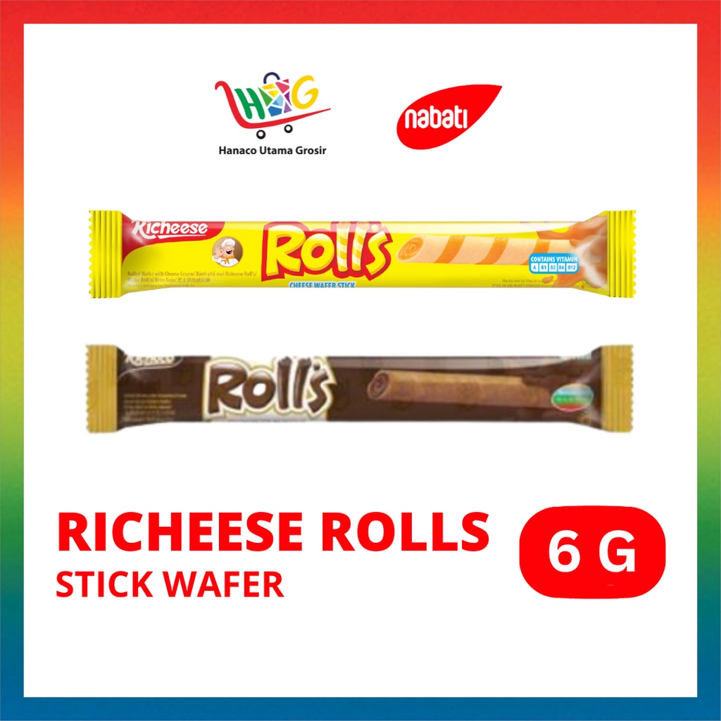 

Nabati Richeese Rolls Wafer Keju / Coklat 6 gr [ 1 PCS ]