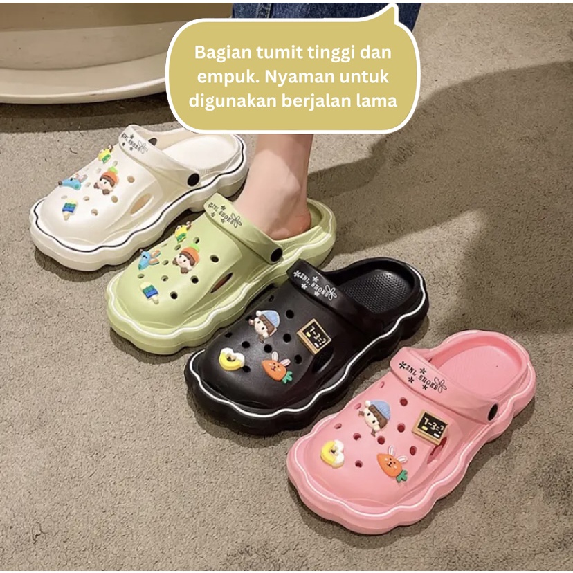 Mainland Sandal Crocs Pin Karakter Jibbits Lucu Sandal Kodok Viral Kekinian Sendal Lubang Pin Karet Rumahan Outdoor HSN132