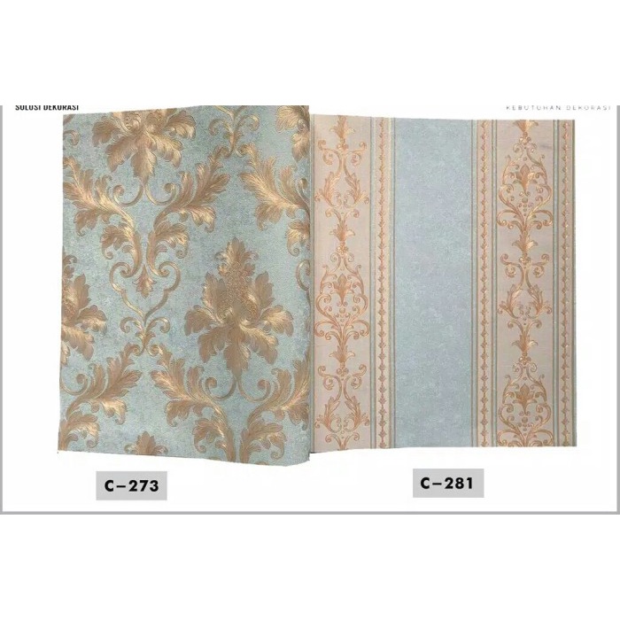 WALLPAPER DINGDING VINYL PREMIUM MOTIF BATIK KLASIK SALUR HIJAU MUDA