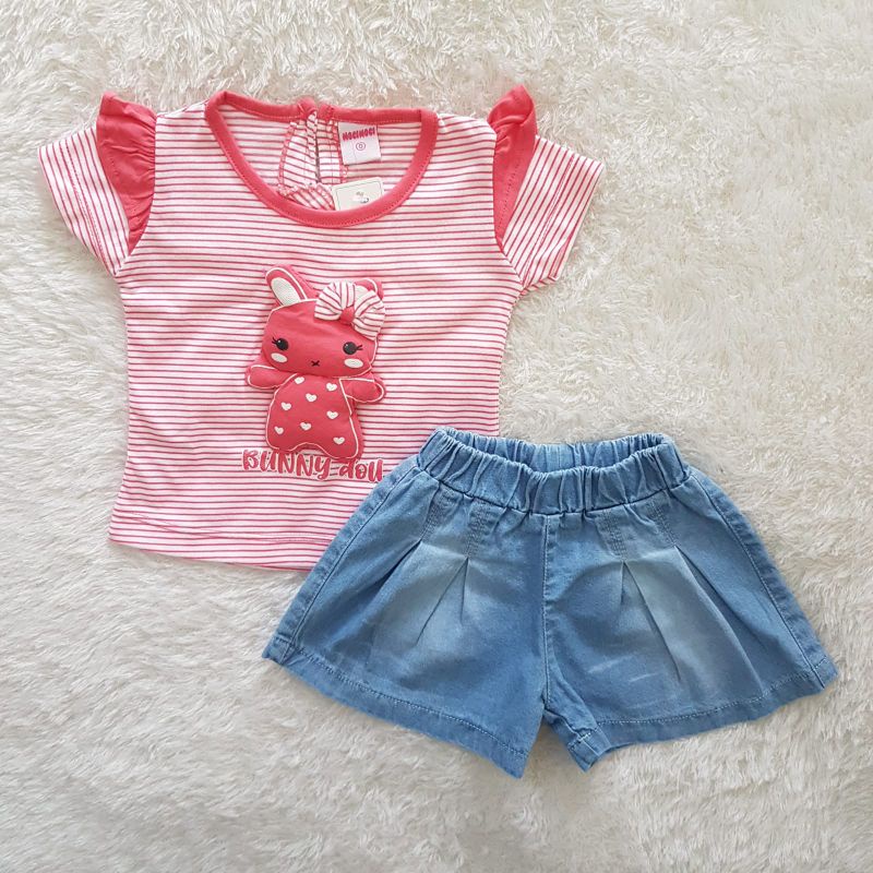 Baju Bayi Setelan Jeans Kaos stripe set