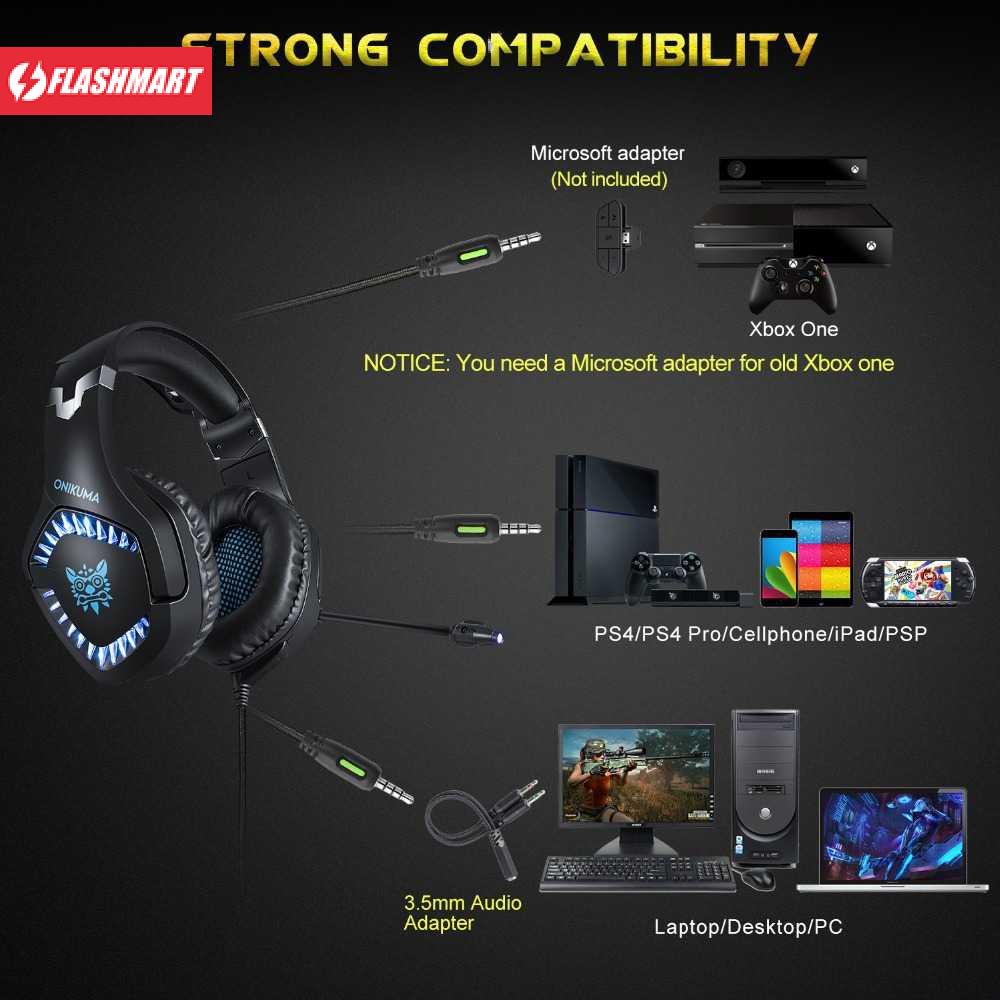 Flashmart ONIKUMA Hunterspider Gaming Headset Super Bass LED with Mic - K1B Pro