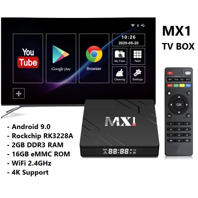 MX1 - Android 9.0 Smart TV Box 4K UHD - RAM 2GB ROM 16GB - Android TV Box Terbaru dan EKONOMIS