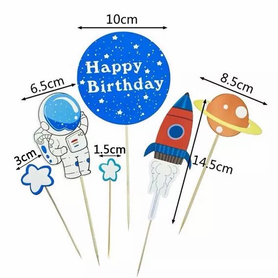 TOPPER CAKE TEMA ASTRONOT LUAR ANGKASA KARTUN LUCU STICK