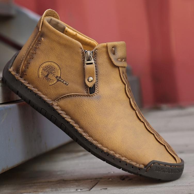 Best terlaris Sepatu Boots Pria Casual Import Handmade Keren Original Kulit Asli Boots Resleting Tanpa Tali Formal Kerja Kuliah 150 r Promo ✪.