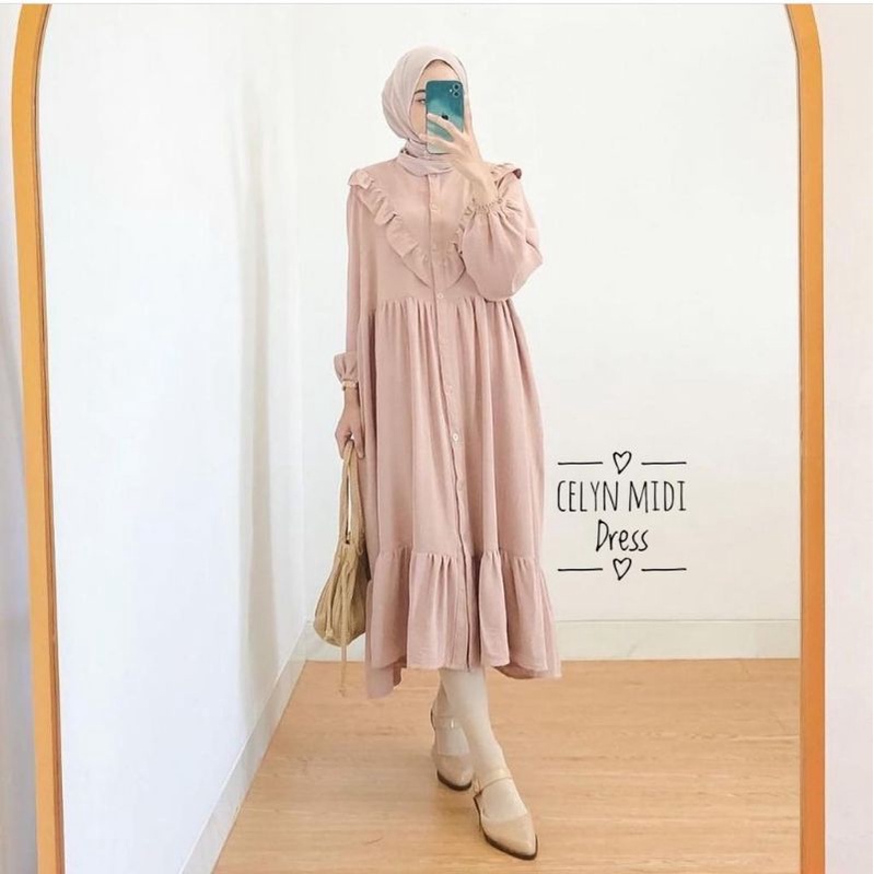 Gamis Celyn Midi Dress Casual Fashion Muslim Terbaru