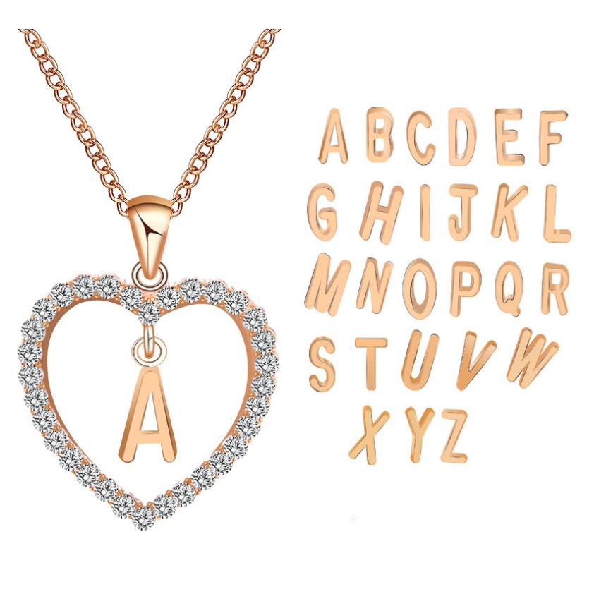 FYGALERY ACC148 Kalung Rantai Alfabet Liontin Huruf A-T Rosegold Silver Bentuk Love Hati Aksesoris Wanita Fashion Murah