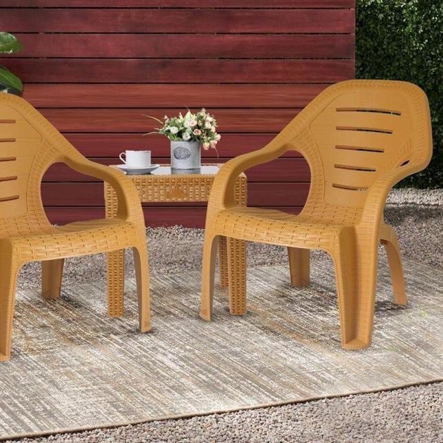 ℗ Kursi Santai Plastik Olymplast 509 Rotan + Meja / Kursi Teras / Kursi Taman bangku santai Taman ➱