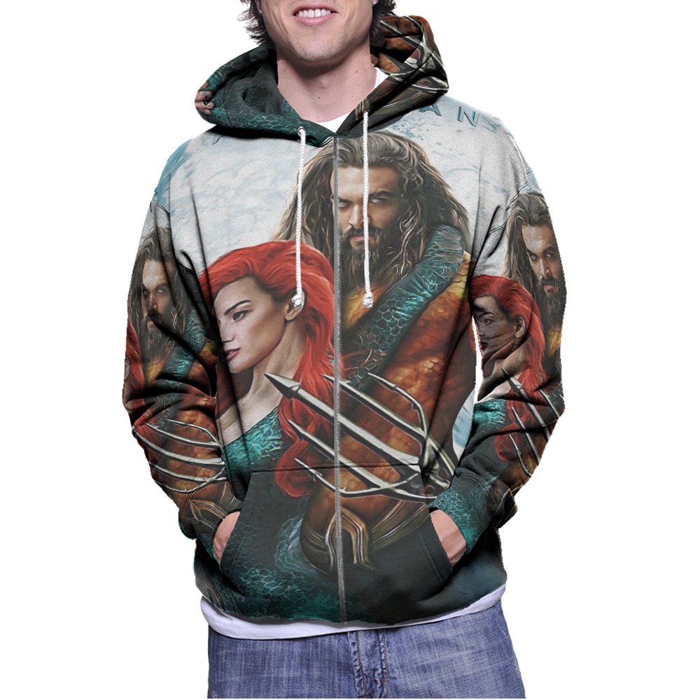 Jaket Hoodie Aquaman Marvel Aqua Man Hoodie Ritsleting Fullprint Bahan Polyester Jersey New Hoodie Z