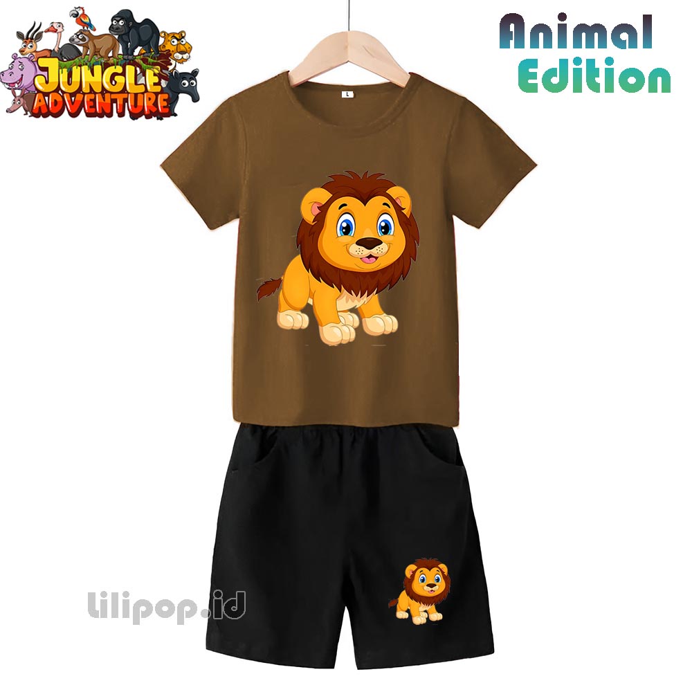 Baju Anak Stelan Kaos 3/4 Lion Cowok Cewek  Usia 1 - 4 Tahun Celana Pendek Harian