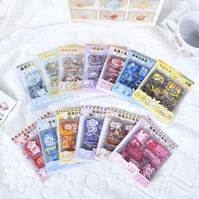 ISI 20 LEMBAR STICKER DECORATIVE PACK STIKER DEKORASI JOURNAL MOMO ANIMAL SERIES LUCU PET TRANSPARANT UNTUK HIAS SCRAPBOOK BUKU DIARY HP DLL @banyak