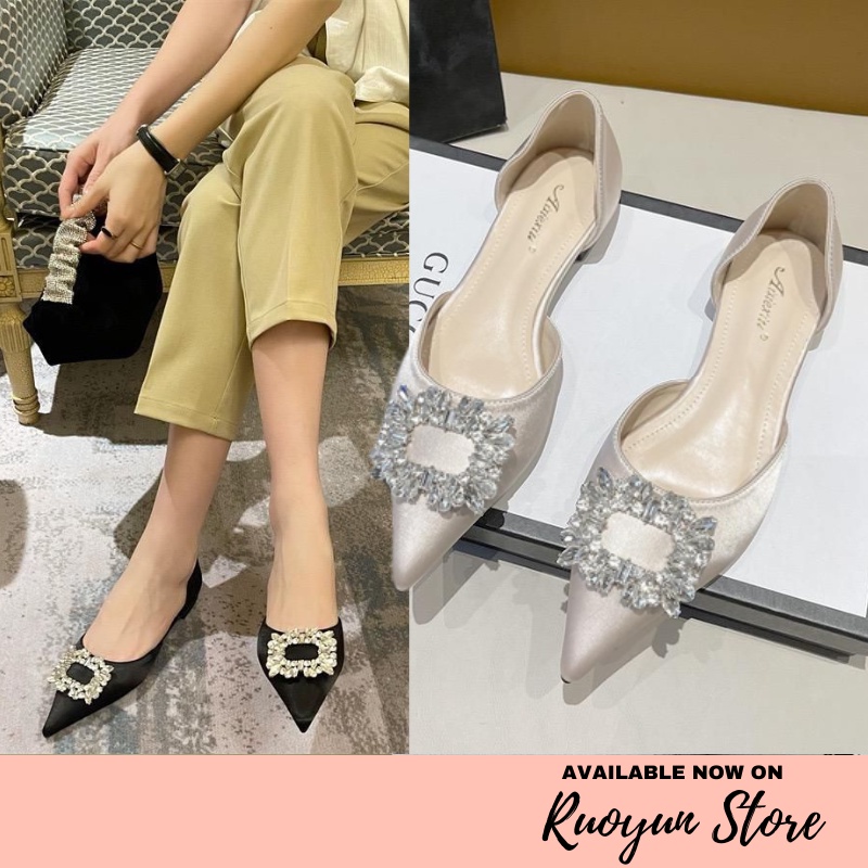 RYX - Satin Glimmer Sepatu Flat Slip On Rendah Wanita Fashion Casual / Pesta - Ori Import