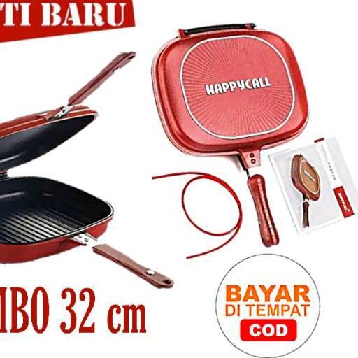 ★ Happy Call dobelpan 32 cm jumbo pemanggang ikan bolak balik tanpa minyak anti lengket ✧