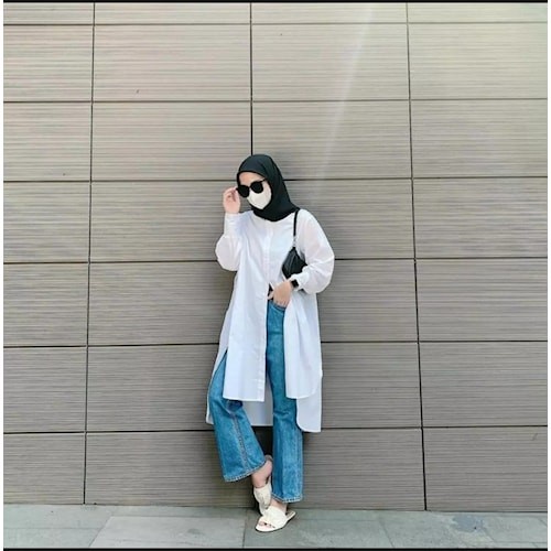 Tunik Lebaran Tunik Wanita muslim kekinian NIKITA TUNIK - white Terlaris Cantik BestSeller Ramadhan 