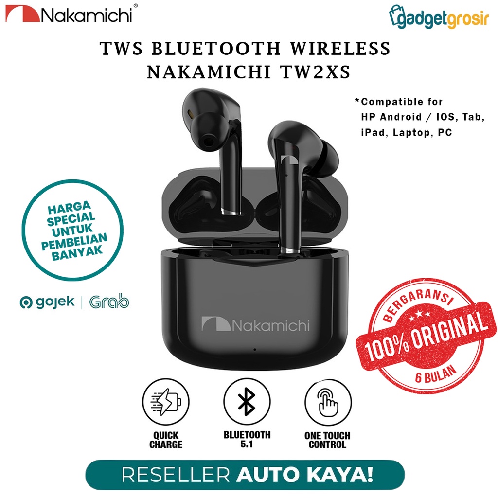 TWS Nakamichi TW2XS Earphone Bluetooth 5.1 Wireless Earbuds Super Bass Gaming HD HIFI with Mic Origi