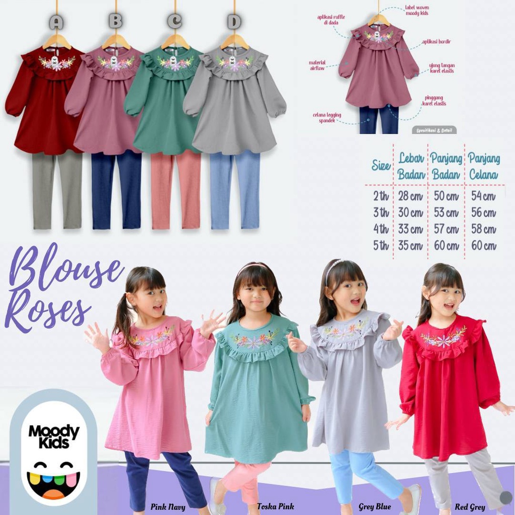 Setelan anak cewek Blouse Roses by Moodykids