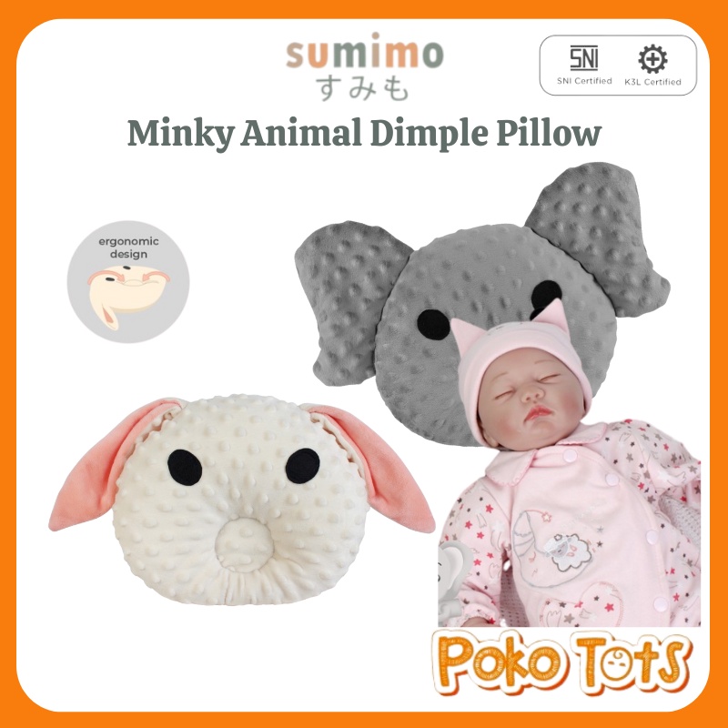 Sumimo Minky Animal Dimple Pillow Baby Ergonomic Bantal Peang/Peyang Bayi Motif Minky WHS