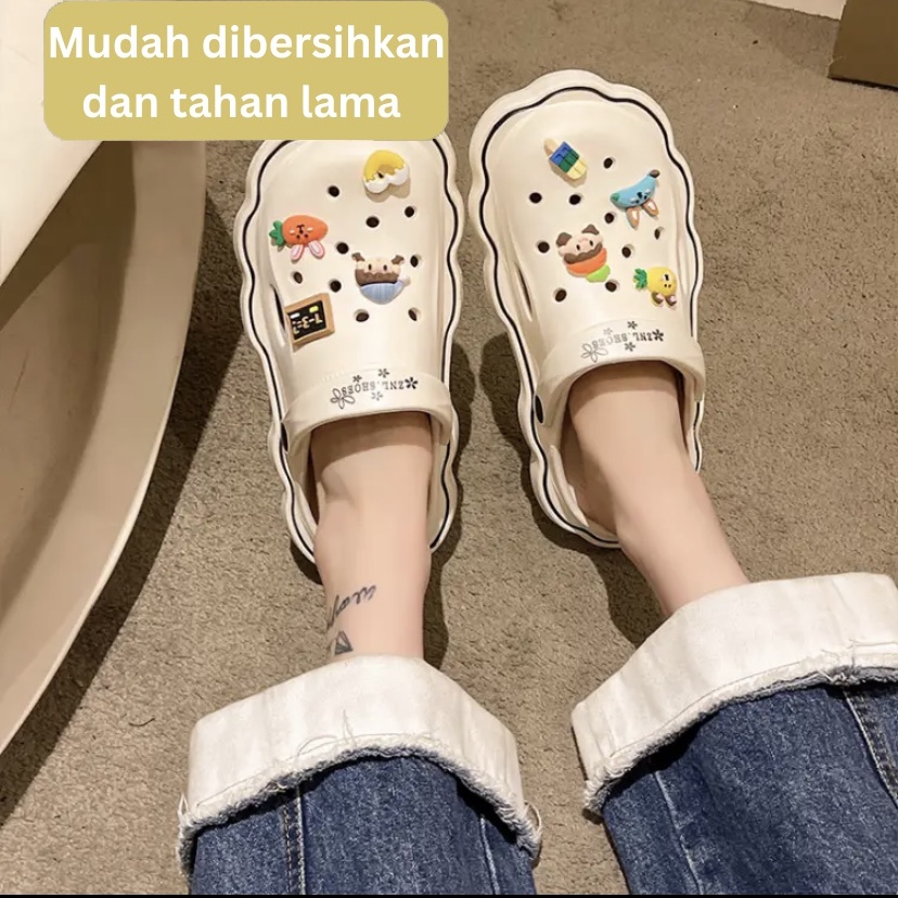 Mainland Sandal Crocs Pin Karakter Jibbits Lucu Sandal Kodok Viral Kekinian Sendal Lubang Pin Karet Rumahan Outdoor HSN132