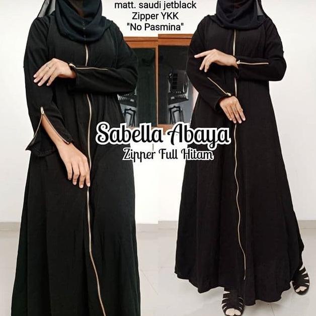 Abaya Gamis Hitam Arab Jetblack Pesta Seperti Ori Zipper Polos Hitam