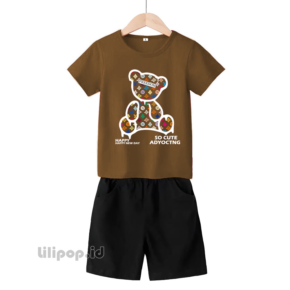 Baju Anak Stelan Kaos 3/4 bear love.lv Cowok Cewek  Usia 2 - 7 Tahun Celana Pendek Harian