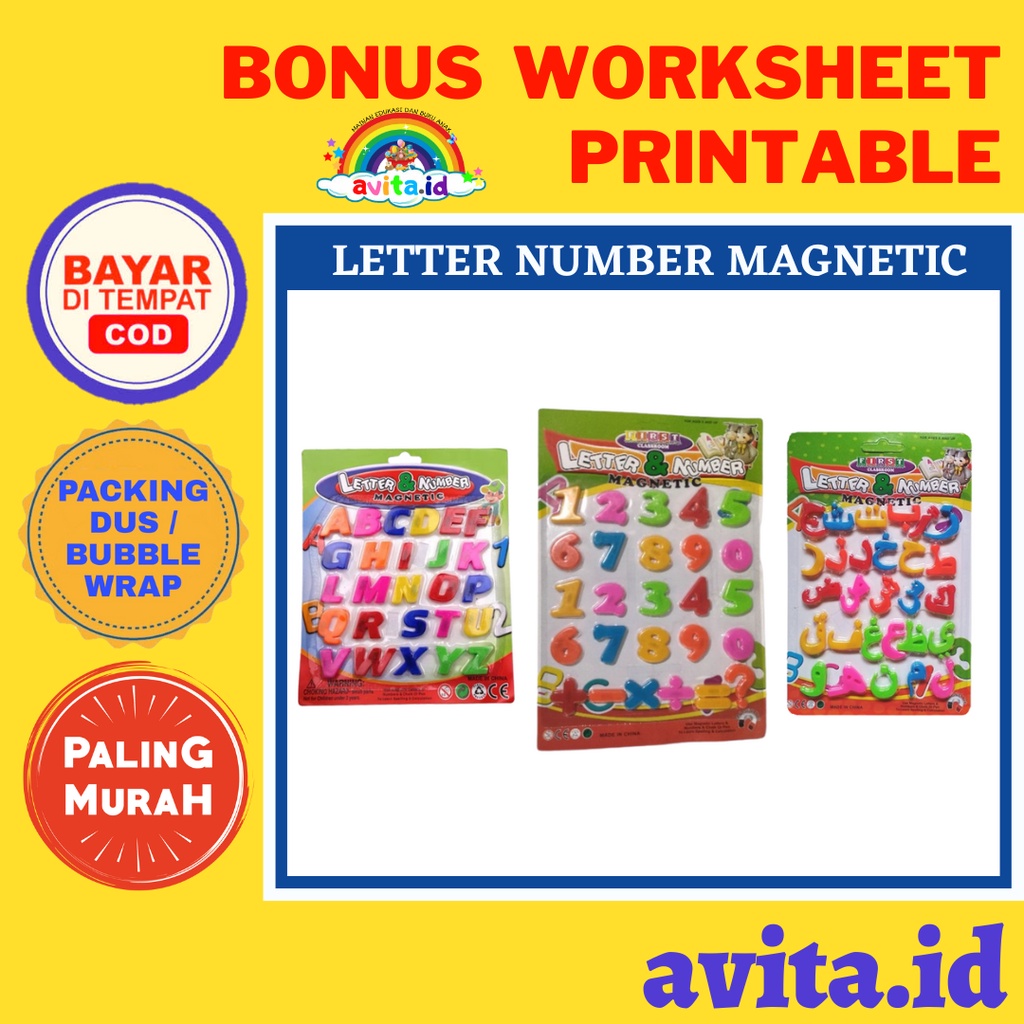 avita.id Letter Number Magnetic / Magnet Angka Huruf Hijaiyah / Magnet Kulkas / Magnet Edukasi / Mai