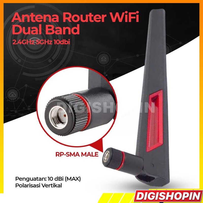 Antena Router WiFi Dual Band 2.4GHz 5GHz 10dbi Antena Modem Wifi Eksternal Plug Tipe RP-SMA