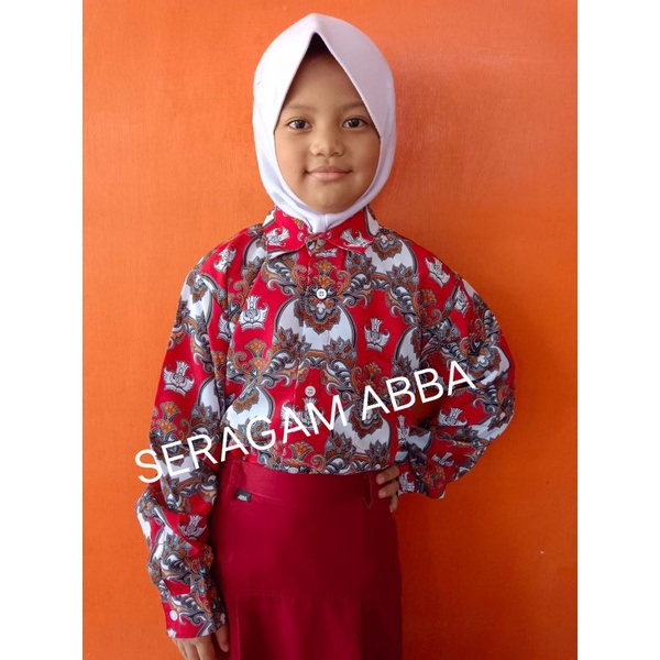 Batik SD Nasional Panjang  Sriwedari Merah Putra Putri