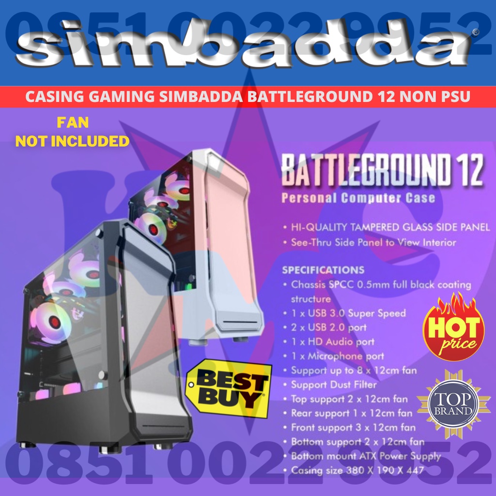 Casing Simbadda BattleGround 12 - ATX, mATX Tempered Glass case gaming