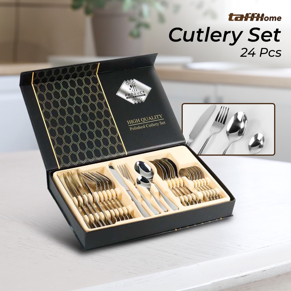 Set Perlengkapan Makan Sendok Garpu Pisau Cutlery 24 PCS - TW824 - 7RTP2VSV Silver