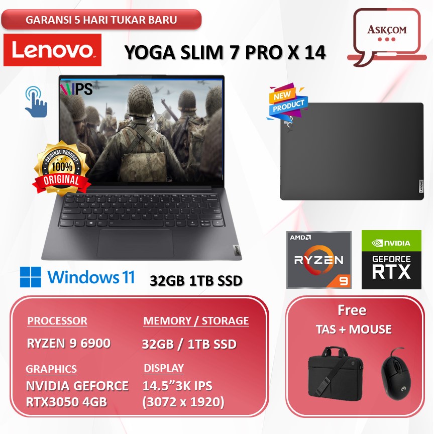 Laptop Lenovo Yoga Slim 7 Pro X 14 3K Touch RTX3050 4GB / RYZEN 9 6900 RAM 32GB 1TB SSD 14.5 IPS 120HZ W11