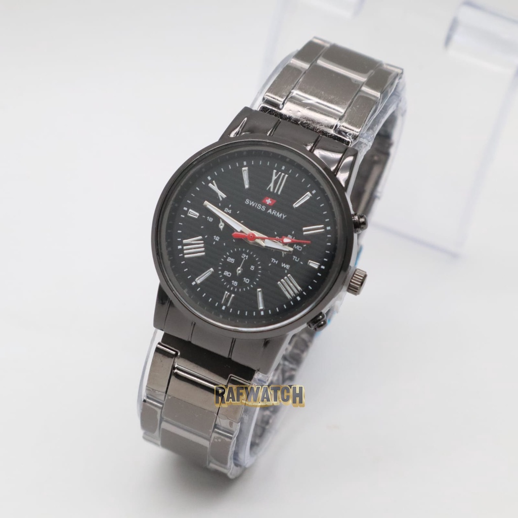 Jam Tangan Pasangan Pria Wanita Analog Casual Rantai Stainless Silver Hitam RPA10