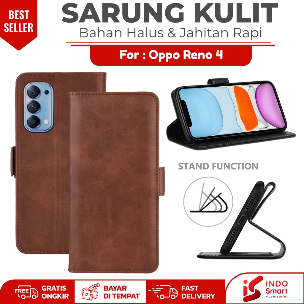 Oppo Reno 4 / Case Oppo Reno 4 Reno4 / Leather Wallet Case Dompet Sarung Kulit Hp