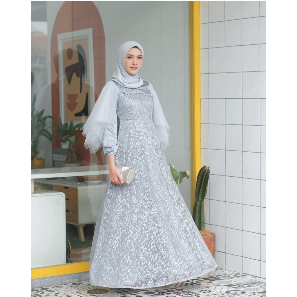 Luna Dress Brukat Tile Apply Mutiara Gamis Selomita Gamis Kondangan Gamis Brukat Remaja Muslimah Cantik Outfit Kondangan Gaun Pesta Mewah Dress Bridesmaid Seragam Pernikahan Dress Party Terbaru Dress Muslimah Jumbo xxl ld 120 Outfit Bridesmaid