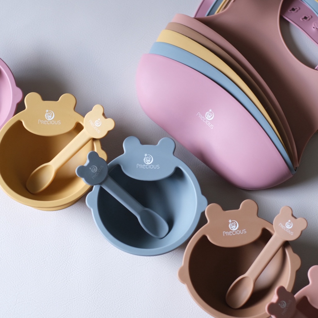 Precious Premium Silicone Baby Feeding Set Little Bear | Feeding Set | Set Peralatan Makan Anak | Hampers Peralatan Makan Anak dan Bayi