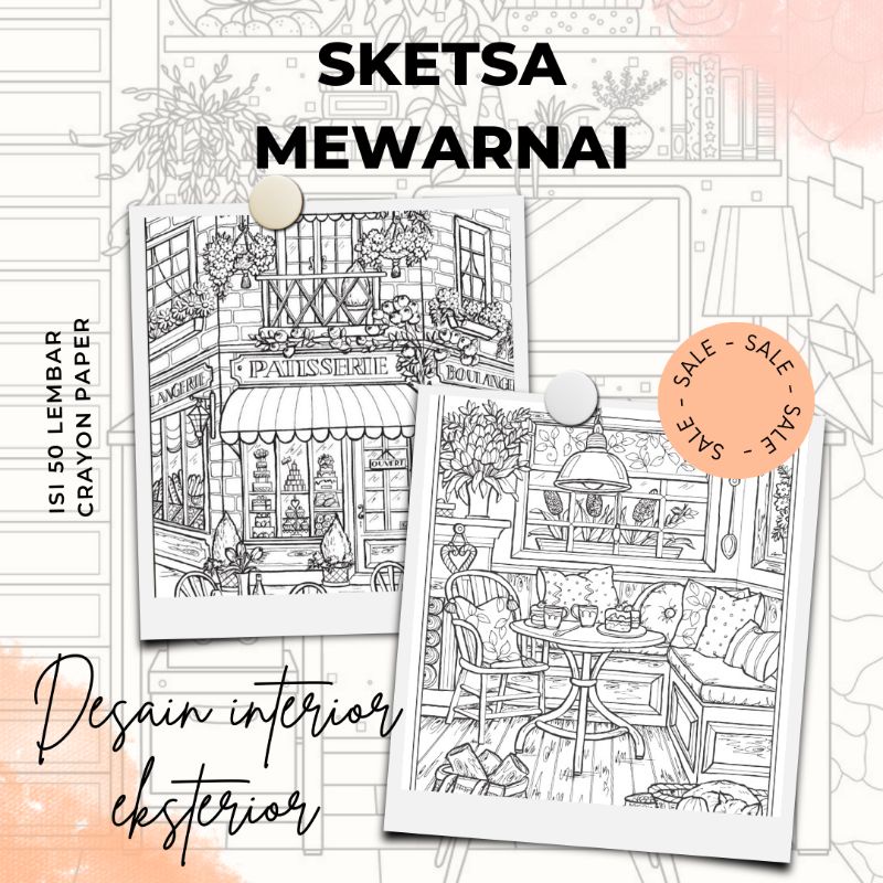 

Gambar Mewarnai Desain Interior dan Eksterior - Isi 50 Lembar Kertas A4 A4 80 gsm - Sketsa Mewarnai