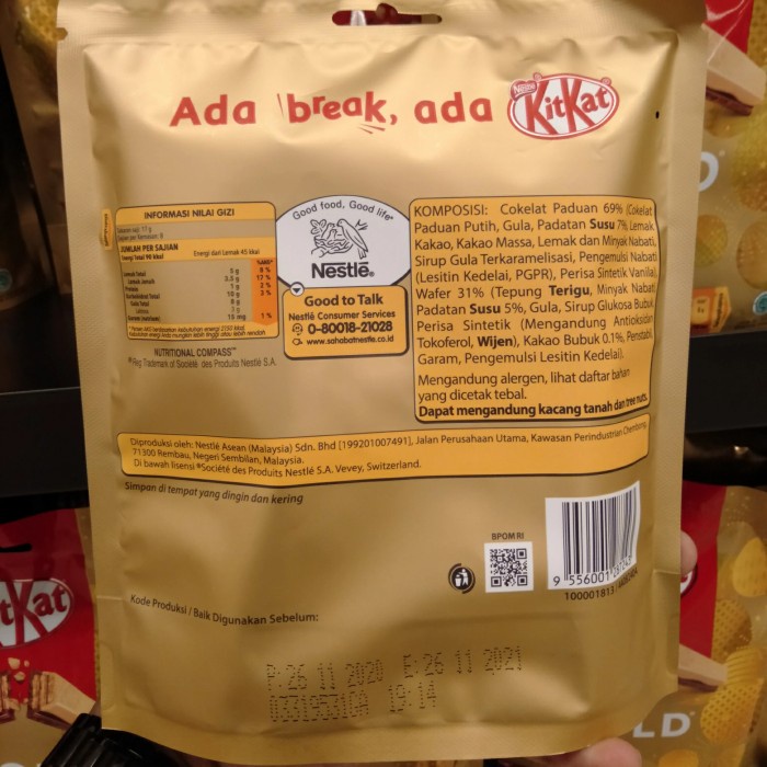 

kit kat gold nestlecokelat paduan susu dngn wafer/136g