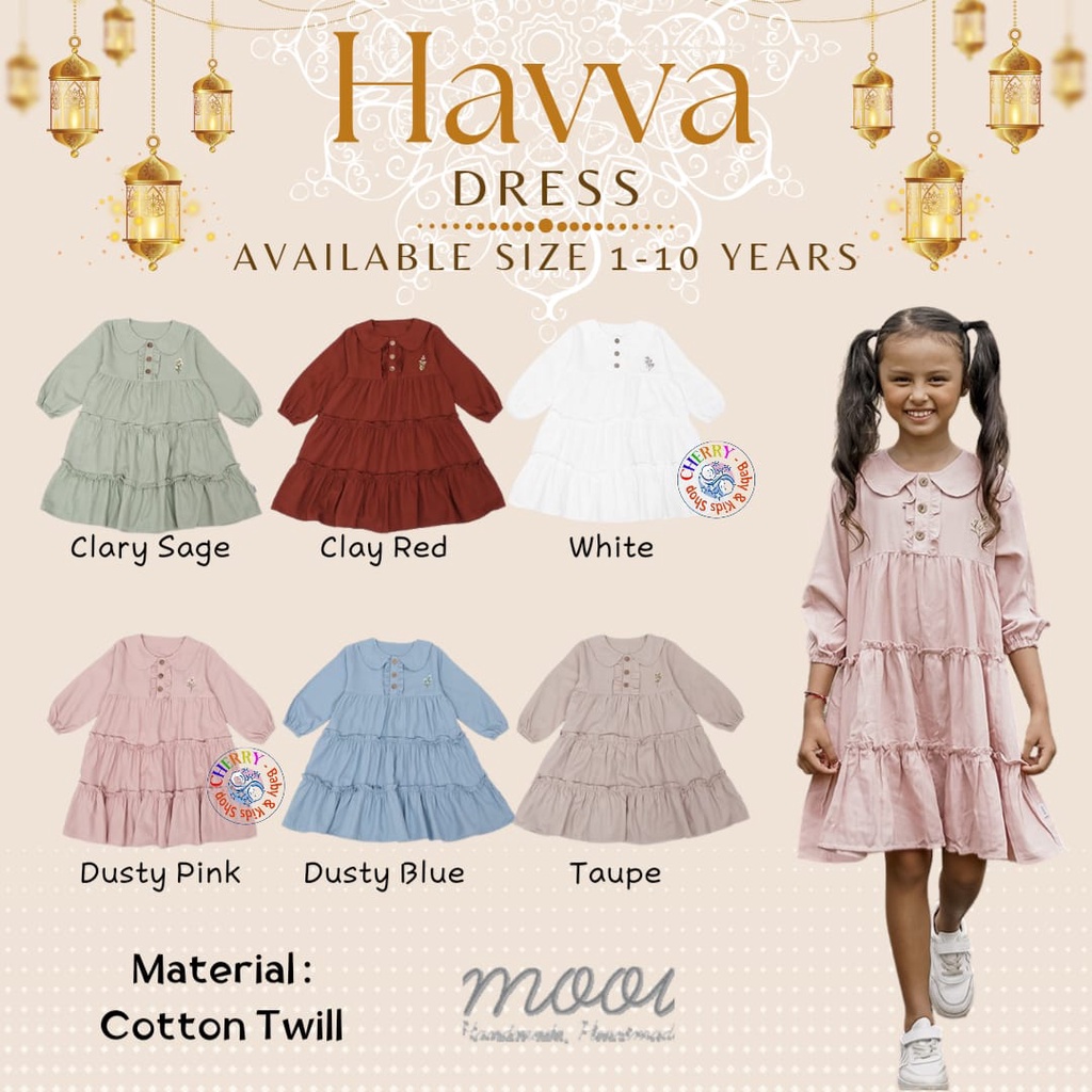 Mooi Havva Dress 1-10 Tahun Dress Raya / Marwah Gamis Ruffle Lebaran Anak Perempuan Seri Raya Keluarga Pakaian Muslim CBKS