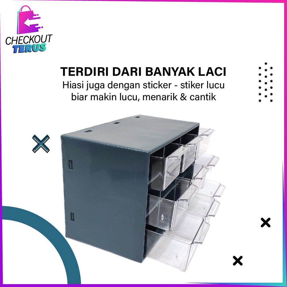 CT C804 Kotak Laci Perhiasan Storage Box Multifungsi kotak Aksesoris Mini 9 Sekat / Kotak Penyimpanan Aksesoris Serbaguna Laci Mini