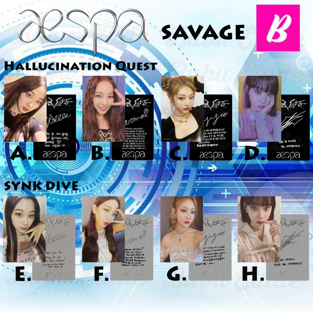 AESPA SAVAGE ALBUM [ISI 4PCS] SYNK DIVE HALLUCINATION QUEST PHOTOCARD UNOFFICIAL