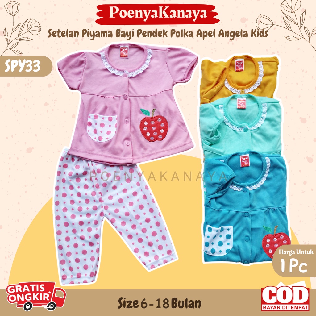 Setelan Baju Bayi Piyama Bayi Pendek Perempuan POLKA APEL Angela Kids Size 6-18 Bulan SPY33