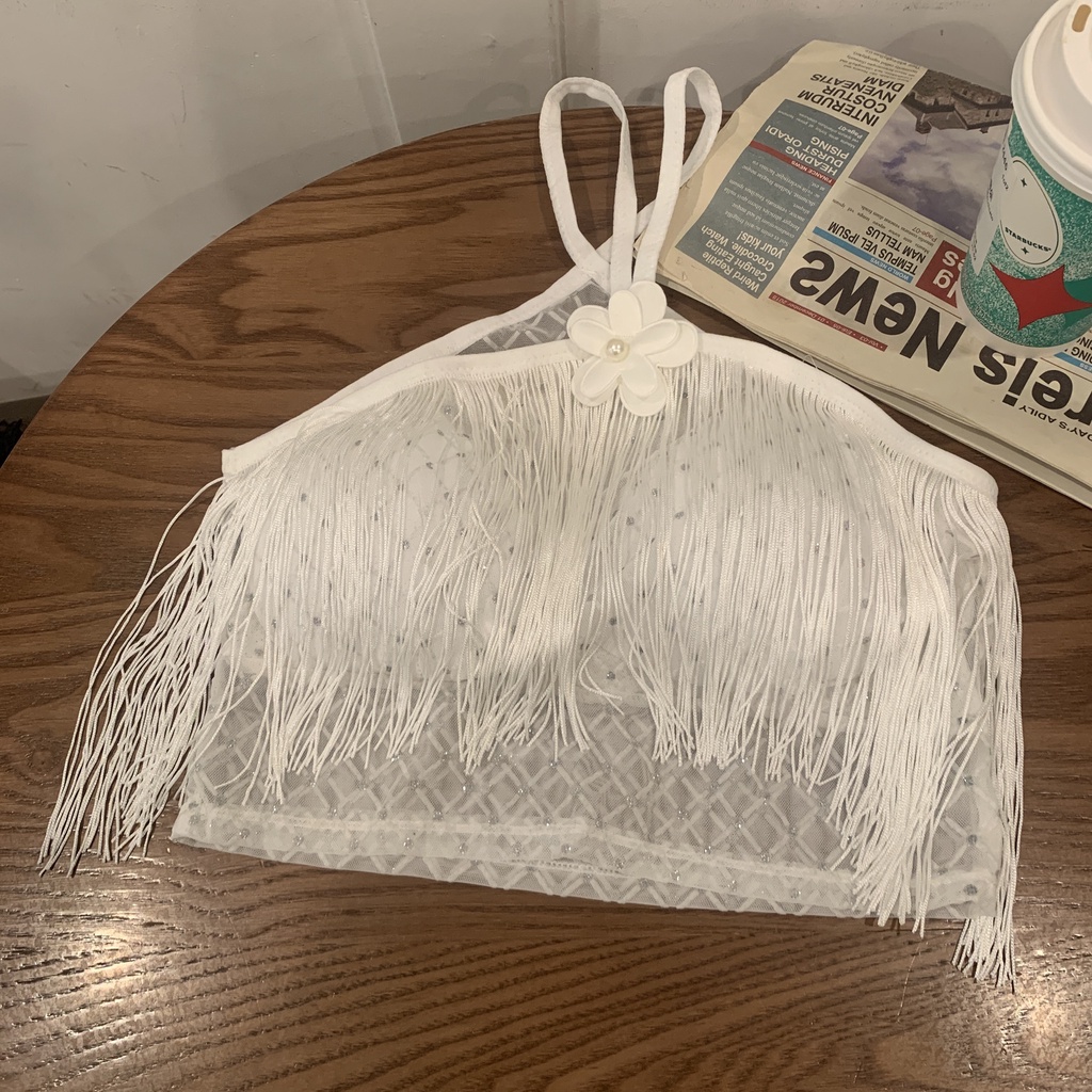 Menggantung leher rumbai desain rasa kamisol pakaian dalam wanita dengan bantalan dada kecantikan ke