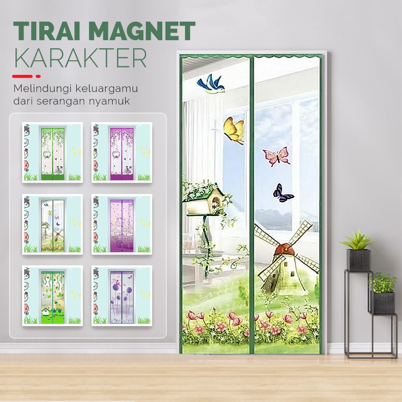 Gorden Tirai Magnet Pintu Motif Anti Nyamuk Ukuran 90x210cm Bahan Serat Polyester Terbaru Perlengkapan Rumah Tangga Import - M2 - LuckyStar