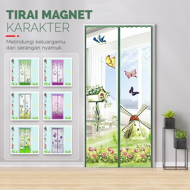 Gorden Tirai Magnet Pintu Motif Anti Nyamuk Ukuran 90x210cm Bahan Serat Polyester Terbaru Perlengkapan Rumah Tangga Import - M2 - LuckyStar