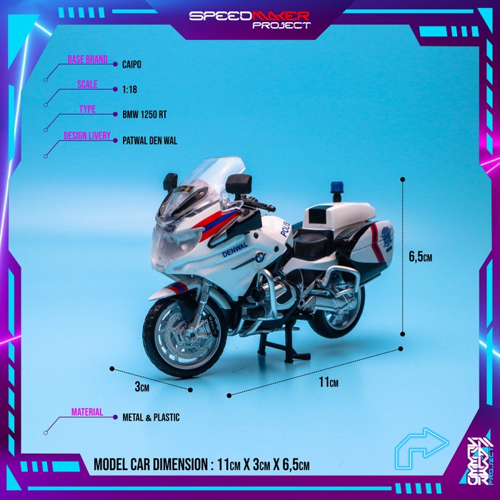 CAIPO CUSTOM BMW 1250 RT-P POLISI PATWAL DENWAL DIECAST MOTOR 1:18 TERMURAH