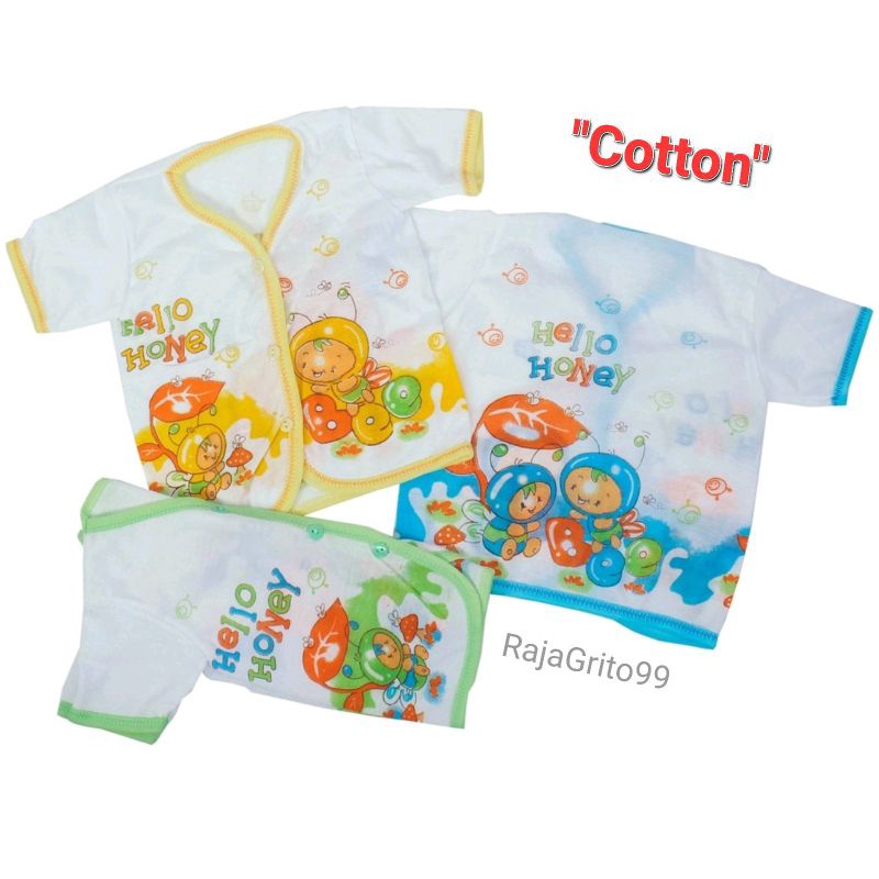 Baju Bayi Pendek Putih KATUN Sablon (Grosir 12pcs) Baju Bayi Atasan Lengan Pendek Cotton Print XL