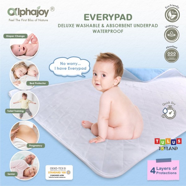 Perlak Kain Waterproof Alas Ompol bayi anak dewasa Alphajoy EVERYPAD Deluxe Washable Absorbent washable Underpad Perlak Kain Waterproof incontinence Bed Protector inkontinensia mat