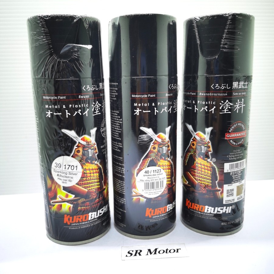 cat pilox semprot samurai samuray paint sparkling gold silver metalic black hitam