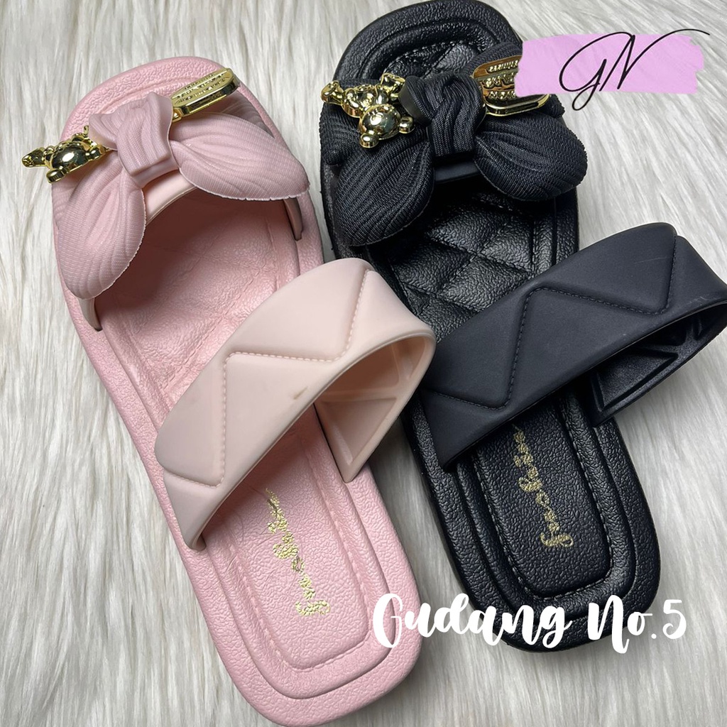 GN-856-1 2 &amp; 3 Sandal Selop Jelly Model Pita Wedges Fashion Wanita Terbaru Import PCU