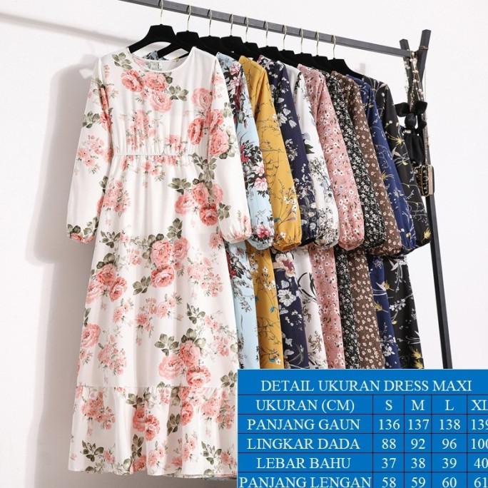 DRESS MAXI KOREA WANITA GAUN PANJANG MAKSI LENGAN PANJANG GAMIS SIFON