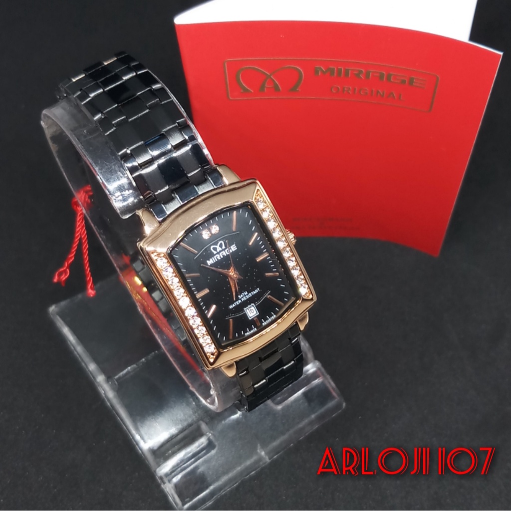 JAM TANGAN MIRAGE WANITA MA 7442 BSP-L BLACK ROSE GOLD BLACK ORIGINAL