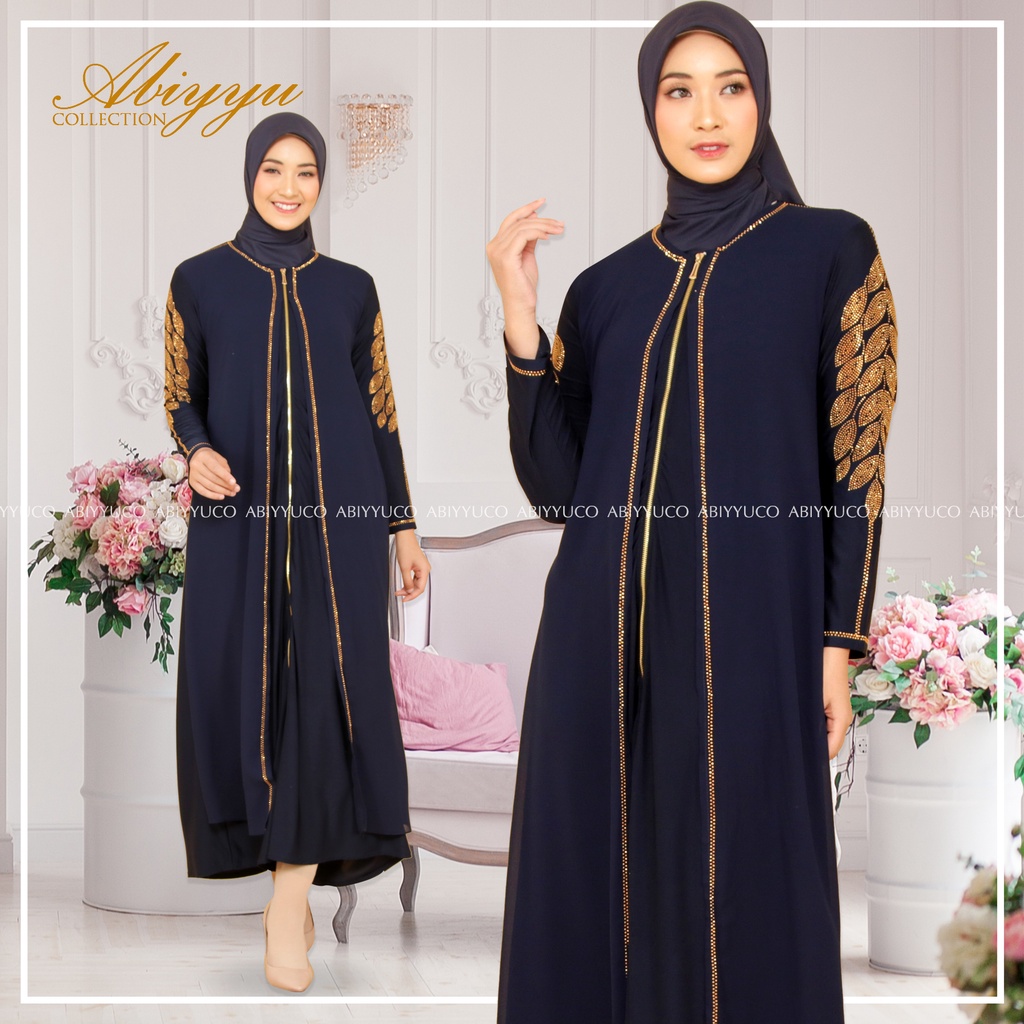 Abiyyuco TA9022 | Abaya Turki Ashanty Busui Gamis Turkey Termewah Hitam, Putih, Warna Warni Terbaru 2023 Turky Resleting Depan